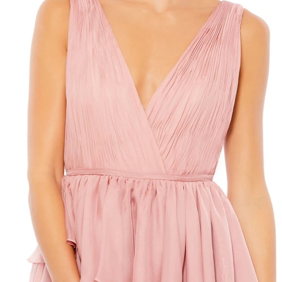 Mac Duggal Pink Rose Size 0 Small Ieena Ruffle Tiered High Low Maxi Gown - Picture 4 of 4